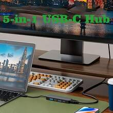 USB C 适配器、转换器、带充电和数据传输功能的扩展集线器、带 100W 充电功能的多端口 USB Type-C 集线器、2 个 USB A 端口、2 个 USB C 端口、USB C 转 HD 适配器，兼容 MacBook、Mini、笔记本电脑、USB 驱动器、电视、DVD 播放器、投影仪、显示器、闪存驱动器、硬盘驱动器、打印机和各种 USB 设备 [黑色] - 黑色 - 查看 4