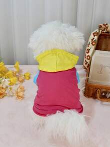 Patchwork Color Block Short Sleeve Hoodie Outerwear For Pomeranian & Bichon Frise