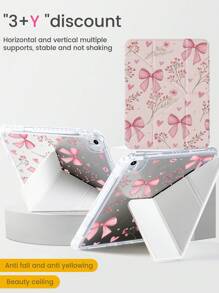 优雅可爱的卡通粉色花朵、草地、领结和字母双面亚克力透明水晶后盖，防震耐用，适用于 iPad 第 7、8 和 10 代（10.2 英寸）。内置笔槽，支持睡眠/唤醒功能和多种折叠支架模式。是 2026 年新年和圣诞节的理想礼物。 - 彩色 - 查看 4
