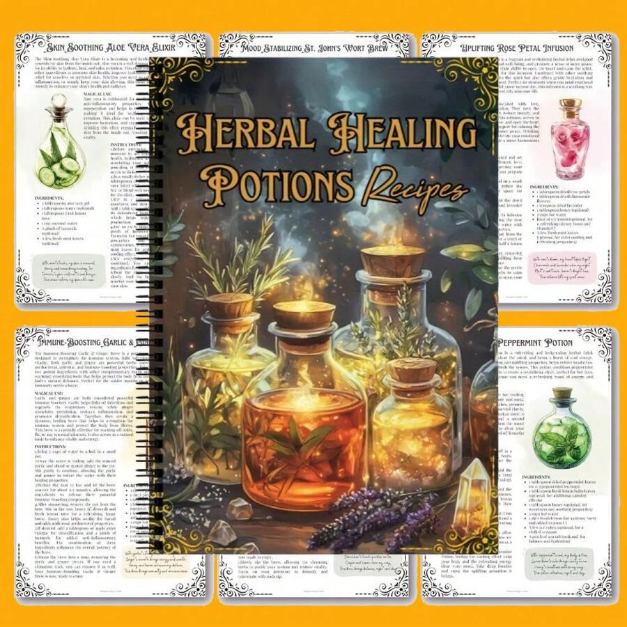 24 دفتر دواء عشبي شفائي، دفتر يومية أعشاب سحرية، مناسب لممارسة الطقوس، شفاء الطاقة، صيغة طبيعية يدوية، صفحات داخلية ملونة بالكامل، مناسب للتصنيف والتسجيل، قم بإنشاء دليل الأعشاب الخاص بك