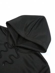 Sudadera de Moda Unisex con Capucha Suelta y Cordón, Balaclava Naranja y Estampado de Gesto Silencioso, Ropa Deportiva Casual para Hombre - Negro - Ver 3