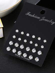 12 Pairs Minimalist Stud Earrings Set, Everyday Accessories For Girls - Silver - View 3