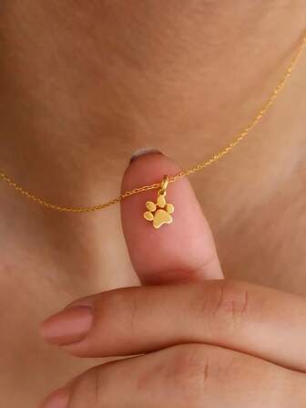 1pc Cute Stainless Steel Cat/Dog Paw Pendant Necklace, Adorable Pet Theme Jewelry Gift For Friends