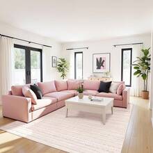 5x8 Washable Area Rug With Non-Slip Backing, Soft Low Pile Indoor Floor Carpet, Neutral Light Brown, Boho Moroccan Style Living Room, Bedroom, Dining Room - Baby Pink - View 3