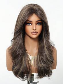 Tóc giả dài trung bình 22 inch màu nâu ombre, kiểu gợn sóng xoăn, có mái, được làm từ chất liệu tổng hợp chịu nhiệt, phù hợp cho nữ, phụ kiện thời trang, quà tặng ngày lễ, thích hợp cho sử dụng hàng ngày, dự tiệc hoặc du lịch nghỉ lễ. - Màu nâu highlight - Xem 4