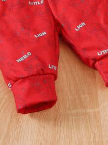 3pcs "Brave Lion Baby" Toddler Long Sleeve Top, Pants With Lion Print, And Hat With Ears, Lightweight & Soft, Suitable For Spring/Autumn Wear Or Layering, Comfortable Set - Red - View 10