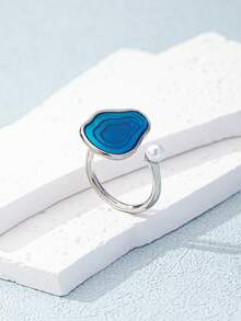 1 件时尚优雅的绿色滴釉不对称几何开口戒指，女士日常和节日配饰