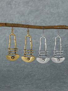 1 对复古波西米亚风格仿古银色扇形长吊坠耳环，适合女士、节日使用