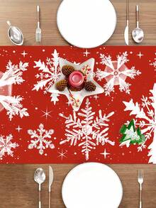 1 Stück 35 x 180 cm/13,78 x 70,87 Zoll Weihnachtstischläufer, Schneeflocken- und rotes Muster, empfohlenes Weihnachtsgeschenk, geeignet für Familientreffen, Partytischdekoration, amerikanisches Weihnachtstextil, anwendbar als Weihnachtsgeschenk und Feiertagsdekoration - Verschiedenfarbig - Übersicht 4