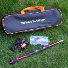 1.8米伸缩鱼竿组合套装：包含旋转卷轴、诱饵、鱼钩和旅行鱼竿盒，适合淡水和咸水钓鱼初学者