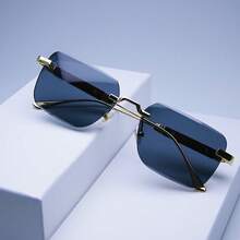 Gafas rectangulares sin marco con degradado de azul a transparente - Lentes de policarbonato ligeros, que proporcionan protección y antireflejos, adecuados tanto para hombres como para mujeres - lentes azules - Ver 6