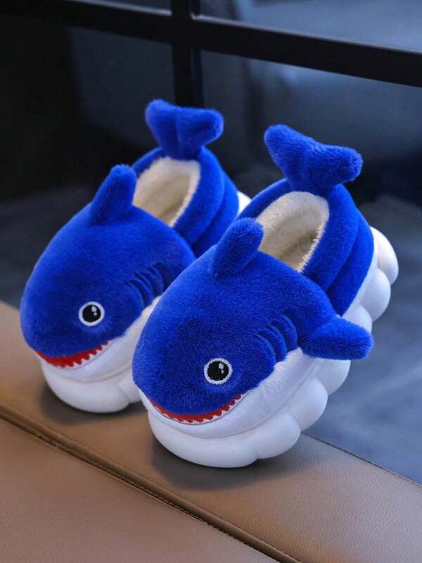 1 Paio di pantofole morbide e confortevoli con motivo carino di squalo per bambini e bambine, scarpe da casa antiscivolo, adatte per autunno/inverno