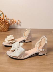 1 Pair Summer Fashion Casual Elegant Princess Style Bowknot Buckle Low Heel Sandals For Teenagers - Beige - View 1