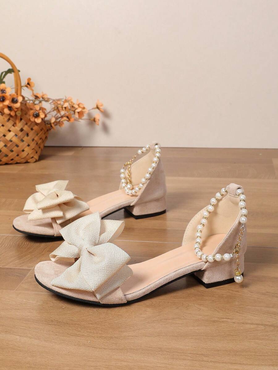 1 Pair Summer Fashion Casual Elegant Princess Style Bowknot Buckle Low Heel Sandals For Teenagers - Beige - View 1