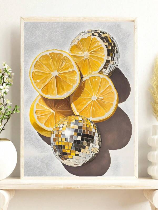1pc, Canvas Hanging, Framed, Easy To Hang, Optional Frame, Maximalist Poster | Disco Lemon Wall Art | Disco Ball Fruit | Eclectic Poster | Sparkling Lemon Art Print, Wall Arts, Posters Kitchen Decor