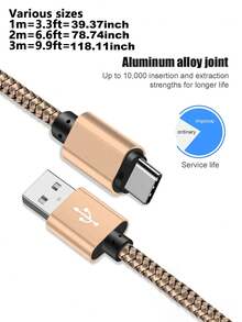 1条USB-C快速充电线[3.3英尺/6.6英尺/10英尺] USB-A转C尼龙编织充电线，兼容三星Galaxy S25 S24 S23 S22 S21 S10、Note 20 10 9 A51 G8 G7、Pixel及其他USB-C设备 - 玫瑰金 - 查看 8