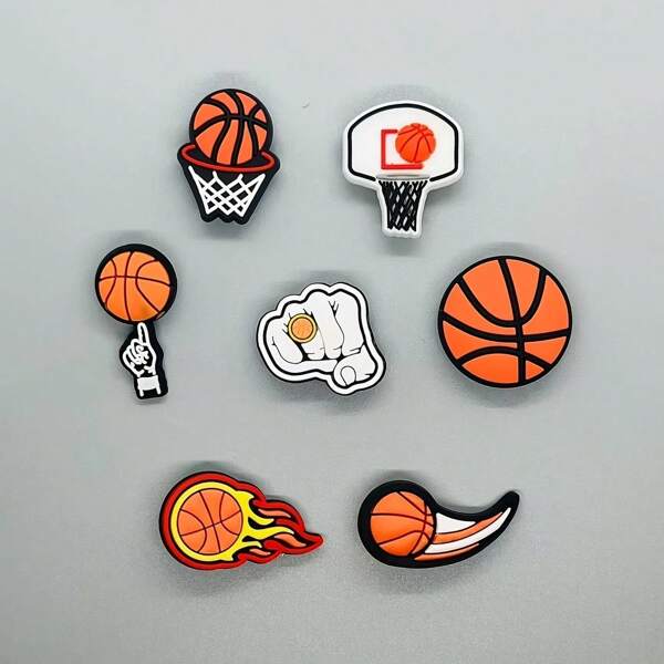 7pcs Basketball Themed Shoe Accessories Charms, DIY Cute Shoe Decorations Suitable For Clogs Party, Gift For Women And Men (Assorted Styles, Handmade With Possible Minor Glue Residue Or Defects On Backside)