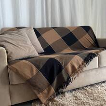 Luxury Giant Sofa Blanket 240 M X 180 M - 焦糖色格紋細節 - 查看 3