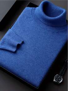 GRDR Men's Regular Shoulder Long Sleeve High Neck Sweater, Versatile For Daily Wear Knitted Pullover - Royal Blue - View 5