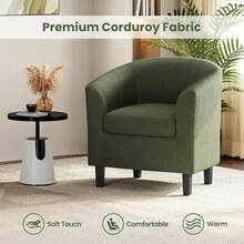 Corduroy Barrel Chair, Upholstered Club Accent Chair, Round Armchair With Soft Cushion For Living Room Bedroom Reading Room, Dark Green,10160465