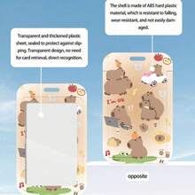 1 pieza Soporte vertical para tarjeta con diseño de personaje de dibujos animados Capi Bara, para tarjeta de campus, tarjeta de autobús, tarjeta de metro, tarjeta de almuerzo, tarjeta de acceso, pequeño protector de tarjeta con cuerda retráctil transparente - casquillos de resorte - Ver 5