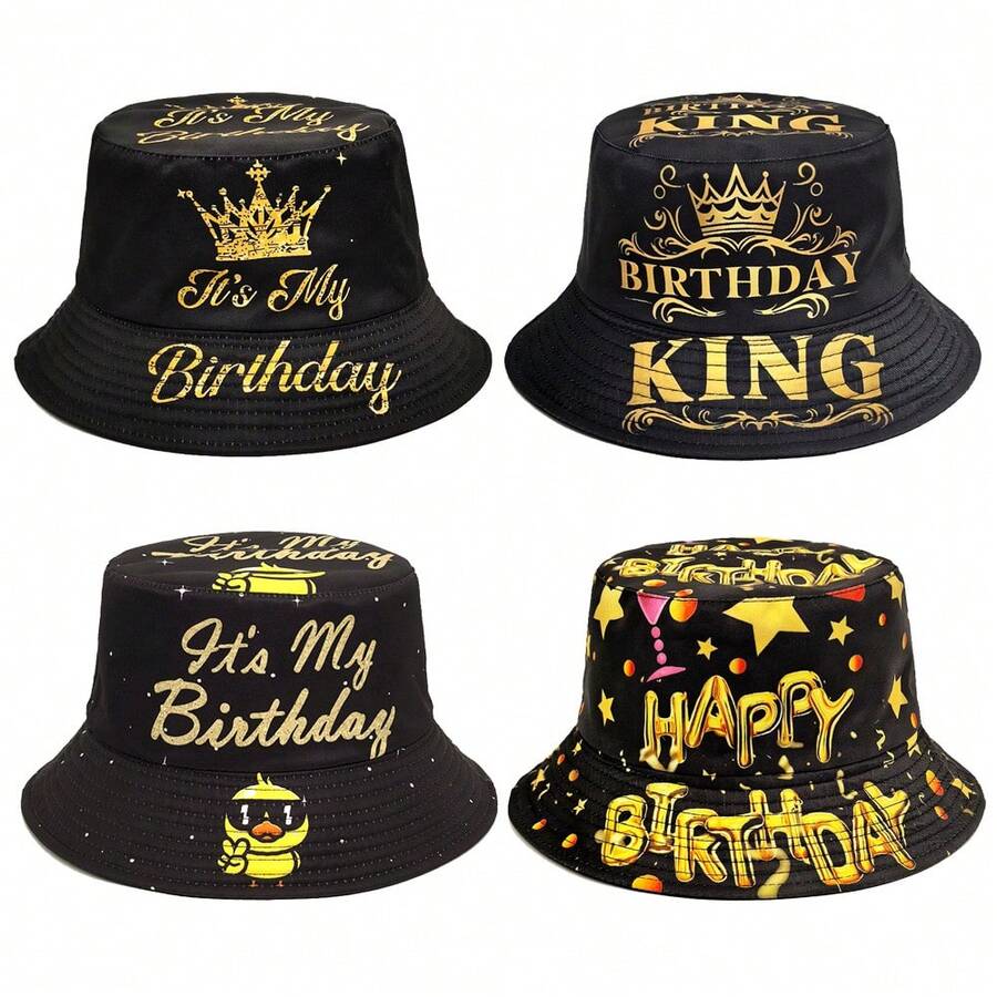 生日派对印花双面渔夫帽，户外旅行沙滩太阳帽