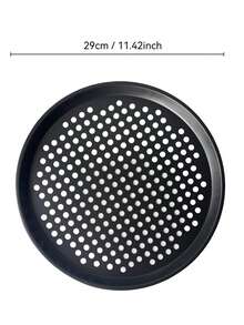 1 Black Carbon Steel Pizza Pan, Pizza Baking Tray, Non Stick Pizza Mold, Perforated Baking Tray, Circular Baking Tray, Oven Tray, Pizza Tray, Pizza Mold, Baking Kit, Pizza Pan, Oven Accessories, Non Stick Pan, Easy To Clean, Daily Use For Home, Theme Parties, Parties, Restaurants, Hotels, Kitchens, Pizza Mold