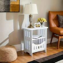 Estantería de almacenamiento práctica - Estilo escandinavo moderno, mesa de almacenamiento de madera blanca, estantería multicapa multifuncional, fácil montaje, adecuada para decoración de dormitorio y sala de estar, diseño minimalista | Estantería multifuncional - Artículo del hogar práctico, adecuado para todas las estaciones - Blanco - Ver 8