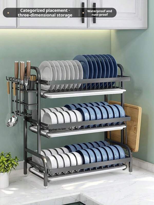 1 pieza Escurridor de cocina, Estante de almacenamiento de vajilla multicapa grueso y resistente, Organizador multifuncional de tazones y cubiertos, Organizador de tazones y platos de 2 a 3 niveles para encimera