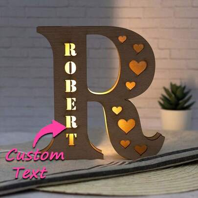 1pc Customized Wooden LED Light, Personalized With Name, 26 Alphabet Letters Available, Home Decor, Holiday Decoration, Best Gift For Back To School, Halloween, Christmas, Personalized Gift