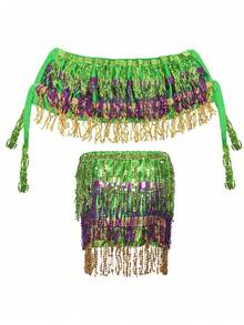 Women's Mardi Gras Costume Tops Sleeveless Strapless Sequin Bandeau Tops Party Shirts - 綠色 - 查看 7