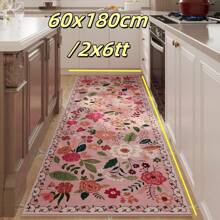Entreemat met bloemenmotief in Boheemse stijl - antislip, waterabsorberend, binnen- en buitengebruik, decoratie voor entree, slaapkamer, keuken, gang, machinewasbaar, 61 x 180 cm