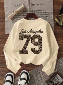 1pc Tween Girls Digital & Cherry Leopard Print Long Sleeve T-Shirt, Casual, Spring/Autumn, Fashion Warm Comfortable Style For Young Students & Teenagers