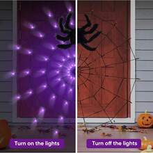 4ft 70 LED Black Spider Web Lights, Waterproof Web Lights With Remote Control, 8 Modes, Halloween Decorations For Indoor, Garden, Outdoor (Purple, Orange) - Purple - View 9