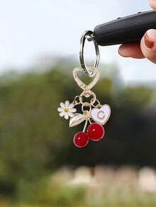 Y2K 时尚可爱樱桃金蝴蝶包包挂饰 - 樱桃钥匙时尚背包吊坠装饰，配白色雏菊，钥匙扣，合金吊坠，A-Z 字母，耳机线挂钩，汽车装饰，装饰挂件，樱桃钥匙扣，包包配件，带夹子，闪亮树脂和金属部件，适合女士钱包和包包，背包配件，返校礼物，教师节礼物 - 彩色 - 查看 6