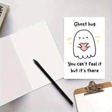 1pc Ghost Hug Greeting Card With Envelope - Versatile For Halloween, Birthday, Thank You - Friendly Spook Design For Anyone - Wicked Ghost Celebration Card For Friends, Family, Neighbors