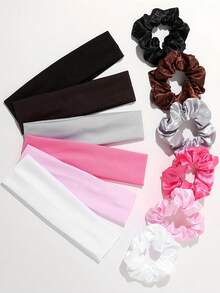 10 Stück/Set rosa & lila Haargummis & Stirnbänder Kombination, modische & vielseitige Haarzubehör - geeignet für Mädchen und Frauen, passend für tägliche Fahrten, Treffen, Dates, Sport & Fitness, verschiedene Farben zur Auswahl, leicht zu verschiedenen Stilen kombinierbar, Haarschmuck - Verschiedenfarbig - Übersicht 3