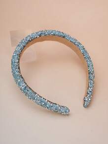 1pc Girls' Pink Crystal Headband, Fashionable Thick & Wide Headband Suitable For Daily Wear And Gatherings