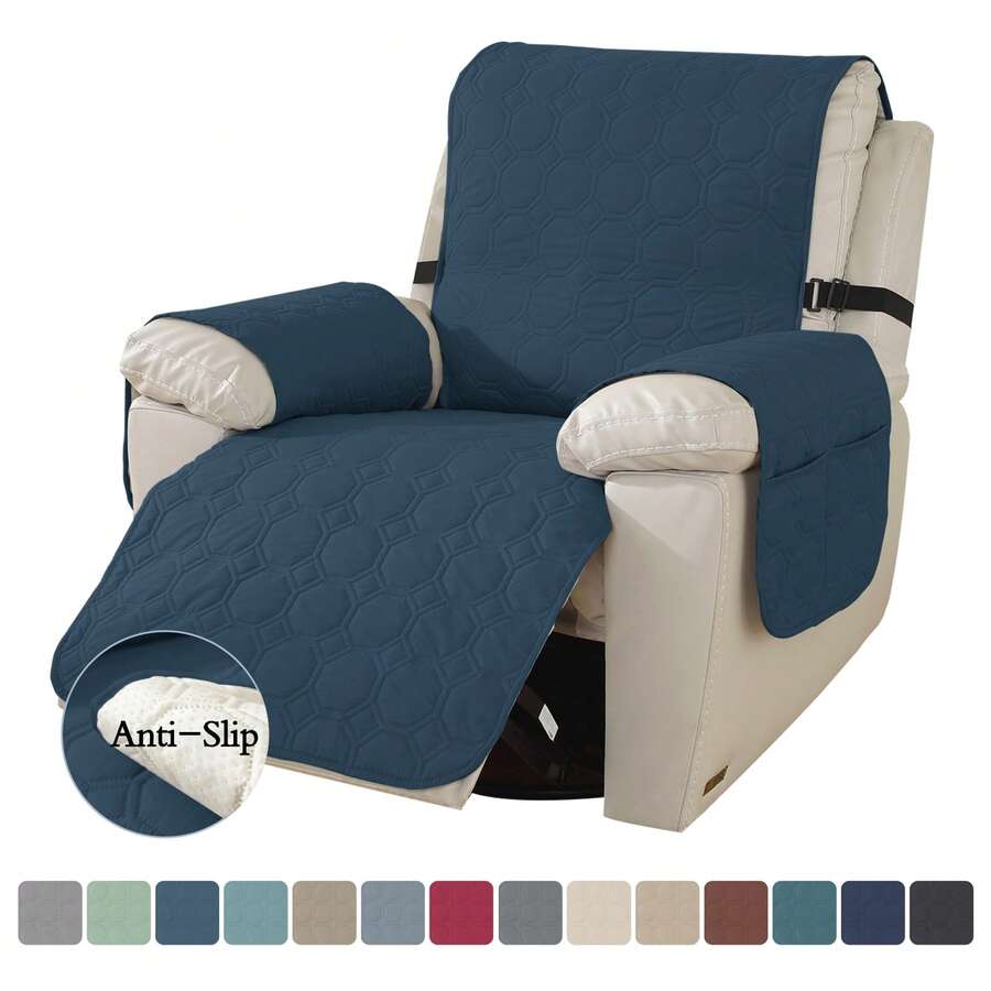 1pc 100% Waterproof Recliner Chair Cover, Recliner SlipCover, Nonslip Recliner Sofa Cover Washable Chair Cover With Pocket Furniture Protector For Living Room Hotel Outdoor Camping Office - 柏林藍 - 查看 1