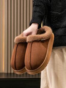Unisex Casual Slip-On Slippers, Faux Fur Material EVA Thick Sole, Comfortable Indoor/Outdoor Wear, Warm Plush Winter Shoes, Simple Classic Design, Perfect Gift Choice!