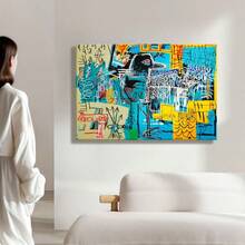 Basquiat Wall Art Jazz Wrapped Framed Canvas Wall Art, Vintage Prints Poster, A Collage Of Many Different Images Of People, Birthday Party Decor, Decorative Wall Art For Living Room Bedroom Office, Hanging Hardware Included - Framed, Horizontal - 包裹式框架 - 查看 7