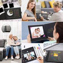 Scrapbook Photo Album, A4 Black Scrapbook With 80 Pages, DIY Memory Photo Books For Baby Family Wedding Birthday Graduation, Small Scrap Book Kit With Gel Colouring Pens Photo Corners Sticker - Black - View 8