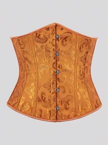 Vintage Jacquard Lace-Up Back Fishbone Corset Bustier Top, Fashionable Outerwear Waist Cincher Bodysuit, New Year Party, Valentine's Day, Holiday Tops, St. Patrick's Day Outfit, Halloween Costume