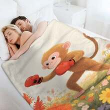1pc Cartoon Monkey Pattern Printed Flannel Blanket, Simple Style Warm Plush Blanket For Home Decoration, Car, Outdoor, Gift, Multi-Functional All-Season Blanket - Style1 - View 8
