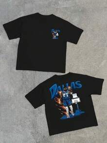 Dallas Mavericks Basketball Player Double Sided Digital Printed 100% Cotton T Shirt 1pcs Men's Casual Streetwear Tee 220g  Graphic Tee - 黑色 - 查看 1