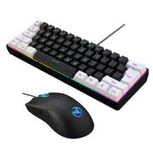 Conjunto de teclado y ratón con cable HXSJ, teclado de lámina delgado de 61 teclas con teclas de inyección de doble color, ratón óptico con retroiluminación de colores, USB Plug and Play - Negro - Ver 2