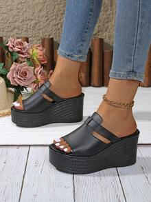 Giày sandal đế xuồng cho nữ, giày thường ngày đế dày mùa hè mới, dép cao gót đa năng - màu đen - Xem 3