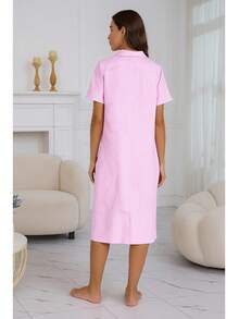 Camisón / Bata de dormir para mujer con botones | Nightdress, house dress y sleepwear cómodo. Camisón, Bata,Vestido para dormir - Rosa - Ver 2