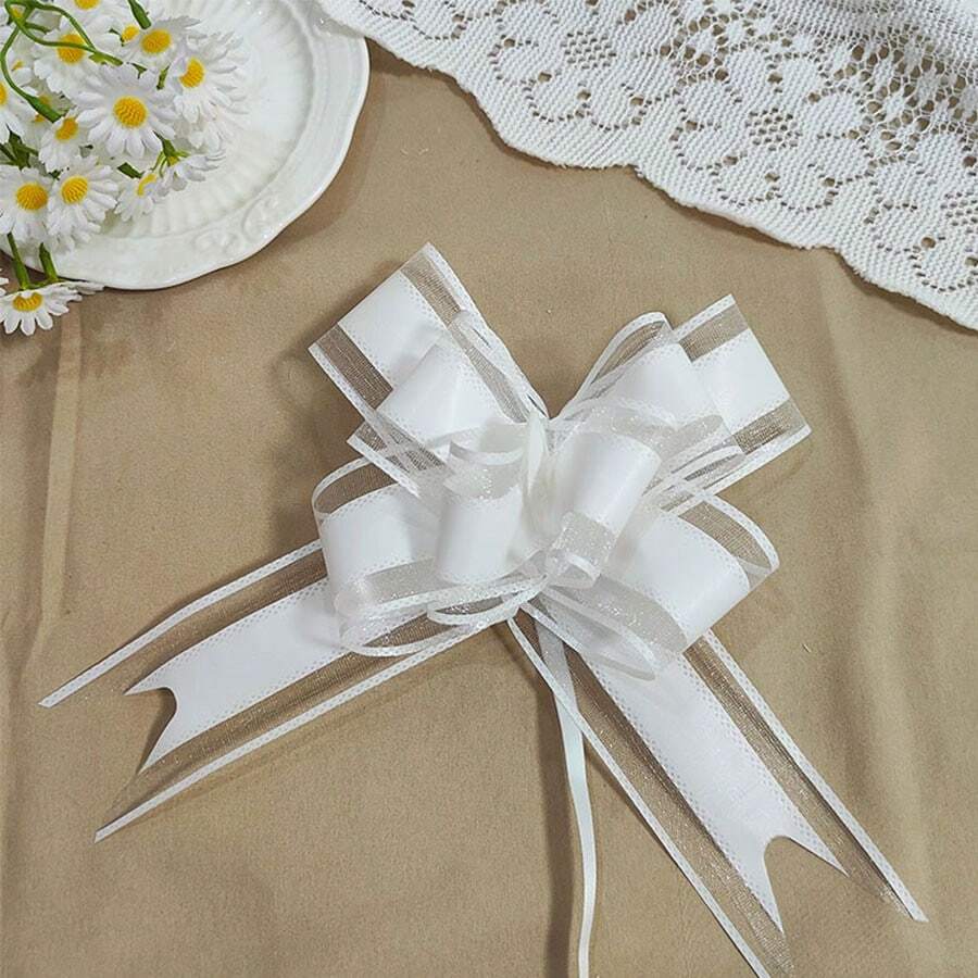 10 件/包雪花欧根纱丝带蝴蝶结，礼品包装丝带，彩色丝带，适用于工艺品、派对、婚礼、婚车 - 白色 - 查看 1