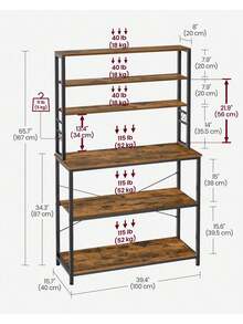Kitchen Storage Rack, Coffee Bar, Baker's Rack, Total 6 Shelves And 6 Hooks, For Microwave, Steel Frame, Industrial, 40 X 100 X 167 Cm, Rustic Brown And Black - 鏽棕色 - 查看 6